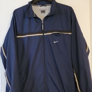 Vtg Y2K Nike Full Zip Windbreaker Lined Jacket Black Blue Tan Stripe Sz XL